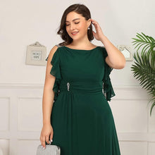 Load image into Gallery viewer, Women Plus Size Prom Dresses Wedding Guest A-Line  Burgundy/Dark Green Ruffles Beaded O-Neck Farsali Dresses Marraine N2802