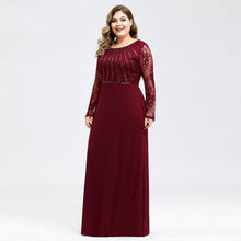 Load image into Gallery viewer, Plus Size Evening  Mermaid Dresses Long Elegant Lace Full Sleeve O Neck Robe De Soiree Wedding Guest Gowns N2812