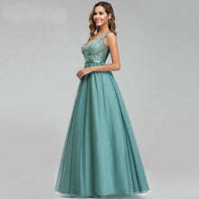 Load image into Gallery viewer, Women Plus Size Blue Bridesmaid Dresses V Neck Appliques Elegant Long Dress For Wedding Party Vestidos N2804