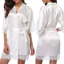 Load image into Gallery viewer, Women Short Satin Bride Robe Sexy Wedding Dressing Pajamas Gown Lace Silk Kimono Nightwear Pyjamas N0136 - VINLUVBRIDAL