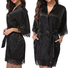 Load image into Gallery viewer, Women Short Satin Bride Robe Sexy Wedding Dressing Pajamas Gown Lace Silk Kimono Nightwear Pyjamas N0136 - VINLUVBRIDAL