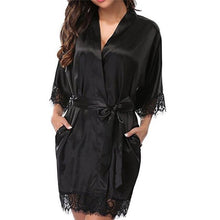 Load image into Gallery viewer, Women Short Satin Bride Robe Sexy Wedding Dressing Pajamas Gown Lace Silk Kimono Nightwear Pyjamas N0136 - VINLUVBRIDAL