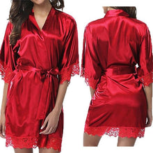 Load image into Gallery viewer, Women Short Satin Bride Robe Sexy Wedding Dressing Pajamas Gown Lace Silk Kimono Nightwear Pyjamas N0136 - VINLUVBRIDAL