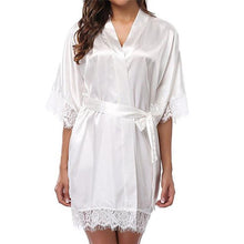 Load image into Gallery viewer, Women Short Satin Bride Robe Sexy Wedding Dressing Pajamas Gown Lace Silk Kimono Nightwear Pyjamas N0136 - VINLUVBRIDAL