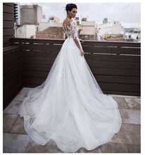 Load image into Gallery viewer, Women Princess Wedding Dresses Bridal Scoop Appliqued Detachable Train Ivory Gown Half Sleeves Boho Short Skirt WN2627