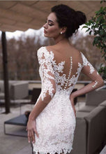 Load image into Gallery viewer, Women Princess Wedding Dresses Bridal Scoop Appliqued Detachable Train Ivory Gown Half Sleeves Boho Short Skirt WN2627