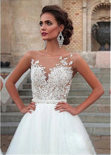 Load image into Gallery viewer, Women A-Line Ivory Gowns Wedding Dresses Bridal Sleeveless O-Neck Charming Tulle Dresses with Design Bridal Gowns WN2613
