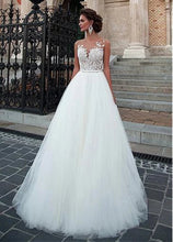 Load image into Gallery viewer, Women A-Line Ivory Gowns Wedding Dresses Bridal Sleeveless O-Neck Charming Tulle Dresses with Design Bridal Gowns WN2613