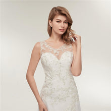 Load image into Gallery viewer, Sleeveless Chiffon Beach Wedding Dresses Bridal Long Train White/Ivory Lace Plus Size Bridal Gowns Dresses WF2620