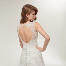 Load image into Gallery viewer, Sleeveless Chiffon Beach Wedding Dresses Bridal Long Train White/Ivory Lace Plus Size Bridal Gowns Dresses WF2620