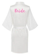 Load image into Gallery viewer, Bridesmaid Robe with White Black Letters Wedding Bathrobe Kimono Satin Robes Sleepwear Pajamas N0235 - VINLUVBRIDAL