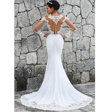 Load image into Gallery viewer, Women Mermaid White Gown Wedding Dresses Bridal Lace Long Sleeve O-Neck Turkey Custom WN2610