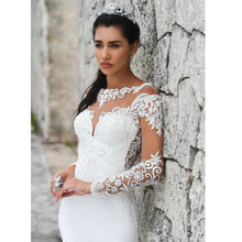 Load image into Gallery viewer, Women Mermaid White Gown Wedding Dresses Bridal Lace Long Sleeve O-Neck Turkey Custom WN2610