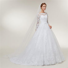 Load image into Gallery viewer, Women Wedding Dresses Bridal Gown A-Line Light Ivory Train Long Sleeves Lace Custom Made Plus Size Bridal WF2619