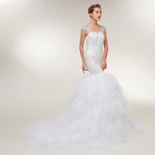 Load image into Gallery viewer, White/Ivory V Neck Beading Mermaid Wedding Dresses 2019 Gowns Wedding Dress Vestido De Noiva Custom-made Plus Size Bridal WN2630