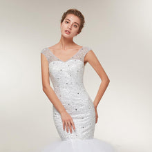 Load image into Gallery viewer, White/Ivory V Neck Beading Mermaid Wedding Dresses 2019 Gowns Wedding Dress Vestido De Noiva Custom-made Plus Size Bridal WN2630