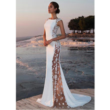 Load image into Gallery viewer, Women Mermaid Wedding Dresses Bridal Ivory Beaded Lace Appliques Fabulous Stretch Chiffon Neckline See-through WN2620
