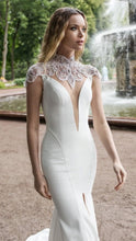 Load image into Gallery viewer, Women Wedding Dresses Bridal Mermaid Ivory High Neck Front Split Lace Beads Satin Bridal Gowns Sweep Train Plus Size WN2623