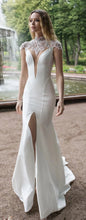 Load image into Gallery viewer, Women Wedding Dresses Bridal Mermaid Ivory High Neck Front Split Lace Beads Satin Bridal Gowns Sweep Train Plus Size WN2623