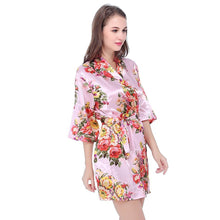 Load image into Gallery viewer, Silk Bridesmaid Bride Sexy Women Short Satin Wedding Kimono Robes Sleepwear Nightgown Dress Pajamas Bathrobe Floral N0300 - VINLUVBRIDAL