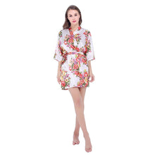 Load image into Gallery viewer, Silk Bridesmaid Bride Sexy Women Short Satin Wedding Kimono Robes Sleepwear Nightgown Dress Pajamas Bathrobe Floral N0300 - VINLUVBRIDAL