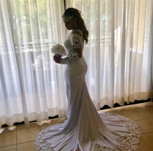 Load image into Gallery viewer, Women Mermaid White Gown Wedding Dresses Bridal Lace Long Sleeve O-Neck Turkey Custom WN2610