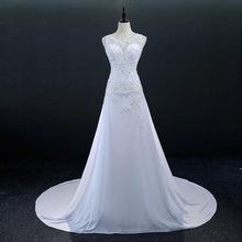 Load image into Gallery viewer, Sleeveless Chiffon Beach Wedding Dresses Bridal Long Train White/Ivory Lace Plus Size Bridal Gowns Dresses WF2620