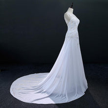 Load image into Gallery viewer, Sleeveless Chiffon Beach Wedding Dresses Bridal Long Train White/Ivory Lace Plus Size Bridal Gowns Dresses WF2620