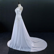 Load image into Gallery viewer, Sleeveless Chiffon Beach Wedding Dresses Bridal Long Train White/Ivory Lace Plus Size Bridal Gowns Dresses WF2620