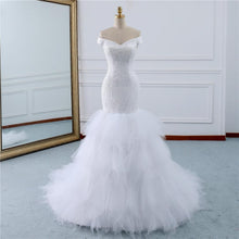 Load image into Gallery viewer, Mermaid Sleeveless Wedding Dresses Bridal White Lace Long Train Plus Size Bride WF2601