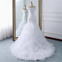 Load image into Gallery viewer, Mermaid Sleeveless Wedding Dresses Bridal White Lace Long Train Plus Size Bride WF2601