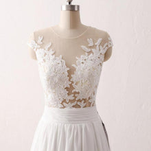 Load image into Gallery viewer, Women Lace White Chiffon Beach Wedding Dresses Bridal Vintage Appliques Cap Short Sleeve WN2604