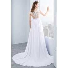 Load image into Gallery viewer, Women Lace White Chiffon Beach Wedding Dresses Bridal Vintage Appliques Cap Short Sleeve WN2604