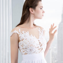 Load image into Gallery viewer, Women Lace White Chiffon Beach Wedding Dresses Bridal Vintage Appliques Cap Short Sleeve WN2604