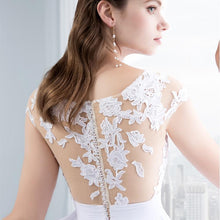 Load image into Gallery viewer, Women Lace White Chiffon Beach Wedding Dresses Bridal Vintage Appliques Cap Short Sleeve WN2604