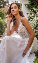 Load image into Gallery viewer, Women Princess A Line Wedding Dresses Bridal Ivory 3D Flowers Long Boho Floor Gown Spaghetti Strap Backless WN2625