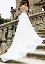 Load image into Gallery viewer, Women A-Line White Chiffon Wedding Dresses Bridal Sleeveless Sexy Beach Wedding Lace Appliques Gowns Boho Plus WN2611