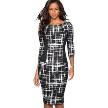 Load image into Gallery viewer, Vintage Houndstooth and Black Patchwork Round Neck Office Bodycon Dresses 2019 S900 - VINLUVBRIDAL
