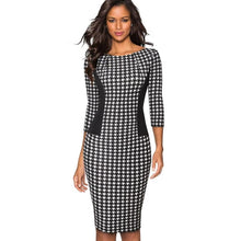 Load image into Gallery viewer, Vintage Houndstooth and Black Patchwork Round Neck Office Bodycon Dresses 2019 S900 - VINLUVBRIDAL