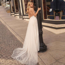 Load image into Gallery viewer, Women Ivory Wedding Beach Dresses Bridal Boho Lace V Neck Gown Spaghetti Strap Backless WN2621