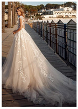 Load image into Gallery viewer, Women Princess Wedding Beach Dresses Bridal Boho Lace Illusion Back Puff Tulle Gowns Backless Floor Length WN2618