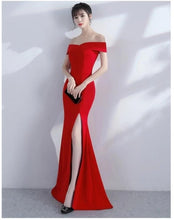 Load image into Gallery viewer, Off Shoulder Burgundy Evening Dress Wedding Party Prom Gown W558 - VINLUVBRIDAL