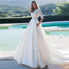 Load image into Gallery viewer, Women Wedding Dresses Bridal Princess A-Line Ivory Half Sleeves Elegant Appliqued Pockets Boho Wedding Gown WN2616