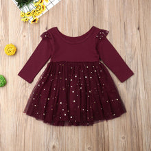 Load image into Gallery viewer, Christmas Kids Baby Dresses Long Sleeve Knee Length O Neck Dress Party Sequins Wedding Bridesmaid Kids D0394