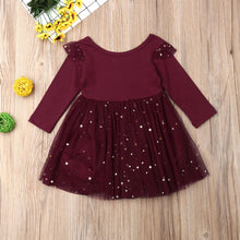 Load image into Gallery viewer, Christmas Kids Baby Dresses Long Sleeve Knee Length O Neck Dress Party Sequins Wedding Bridesmaid Kids D0394