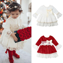 Load image into Gallery viewer, Christmas Toddler Dress Baby Kids Girls Red Long Sleeve Lace Bow Tutu Party Wedding Birthday Dresses N3040