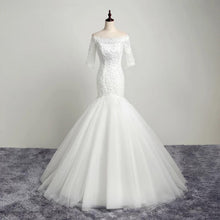 Load image into Gallery viewer, Princess Mermaid Off Shoulder Wedding Dresses Bridal Vintage White Lace Gowns 1/2 Sleeves Customsize Plus Size WF2625