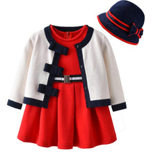 Load image into Gallery viewer, Infant Baby Girl 3pcs Clothing Sets Outfit Cardigan Dress and Hat Little Girls Dresses Set Christmas Wedding Dresses D0347