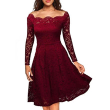 Load image into Gallery viewer, Woman Dresses 2019 Slash Neck Wedding Party Wear Casual A-line Dresses Sexy Red Black White Lace Dress Plus Size N0515 - VINLUVBRIDAL