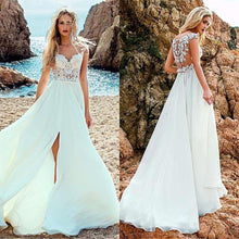 Load image into Gallery viewer, Women Wedding Dresses Bridal A-Line Ivory Illusion Neckline Chiffon With Split Lace Bridal Dress Beach WN2615
